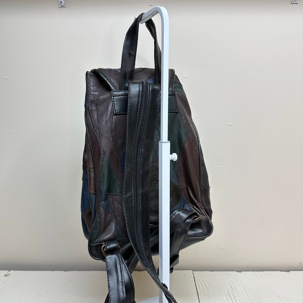 Patchwork Faux Leather Mini Backpack Drawstring F… - image 3